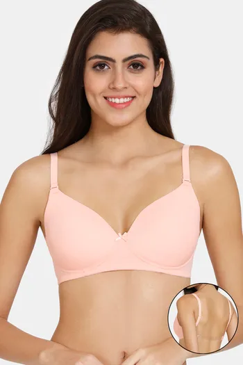Buy Zivame Beautiful Basics Padded Non Wired 3/4th Coverage Backless Bra - Peach Pearl